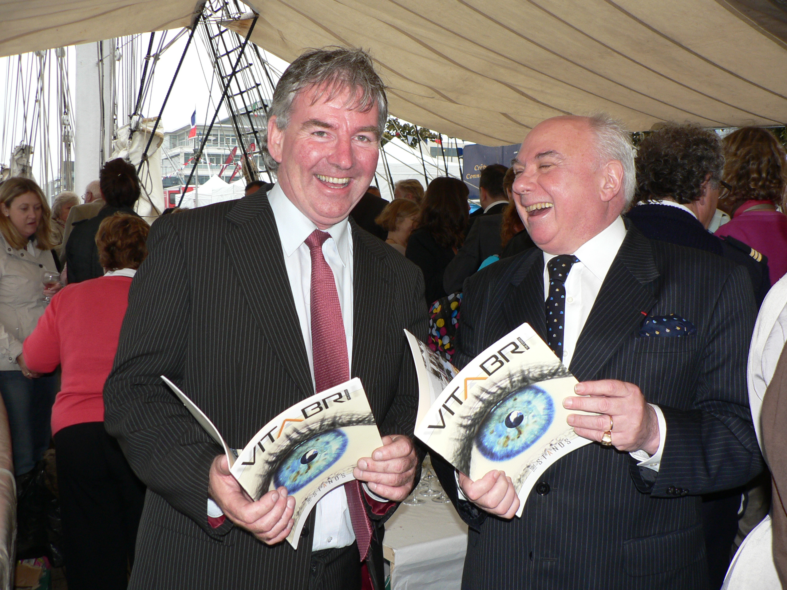 French Ambassador to Ireland (r) discussing Vitabri Canopies with Mr. Gerard Campbell, GM Canopies